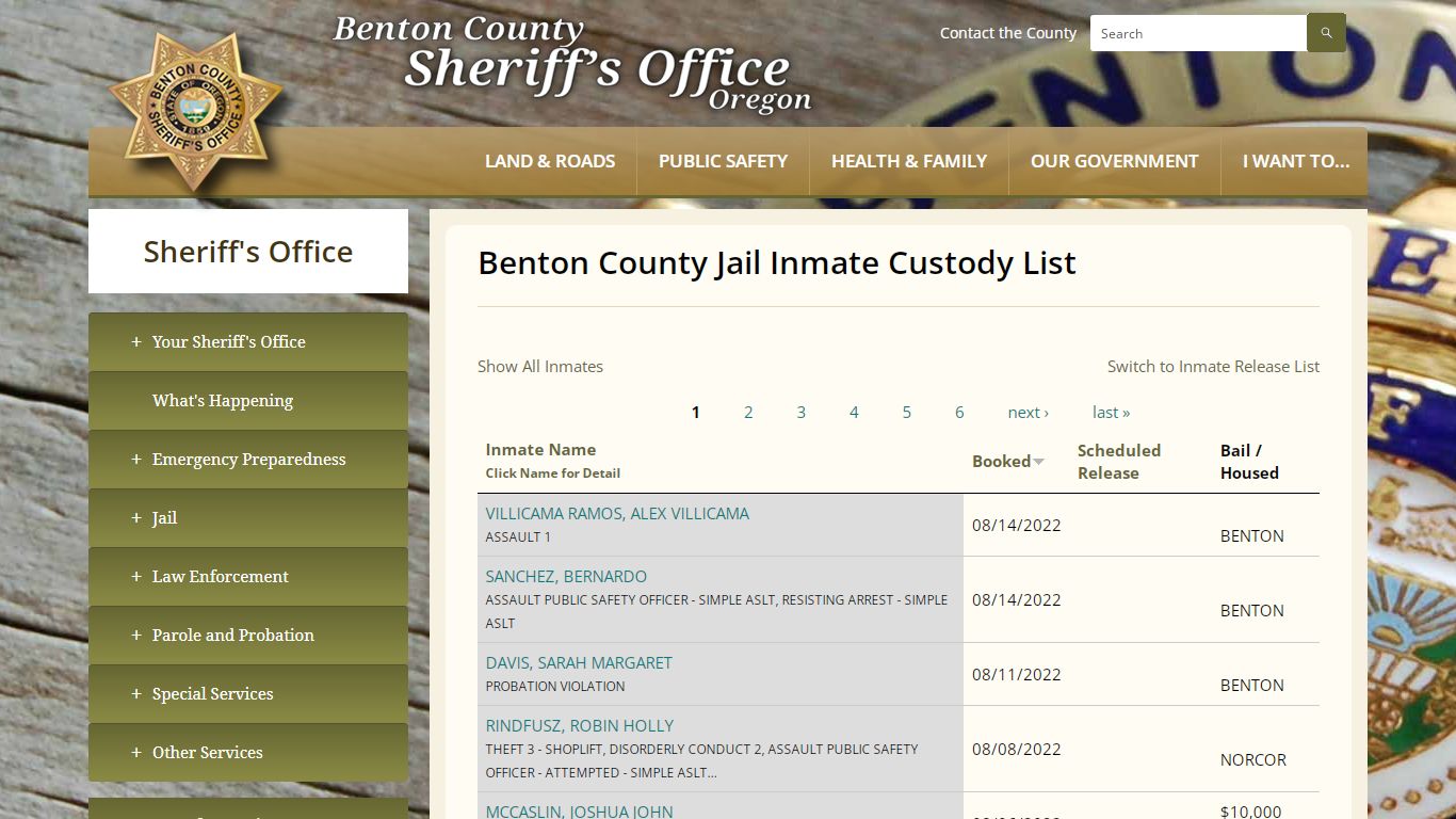 Benton County Jail Inmate Custody List | Benton County Oregon